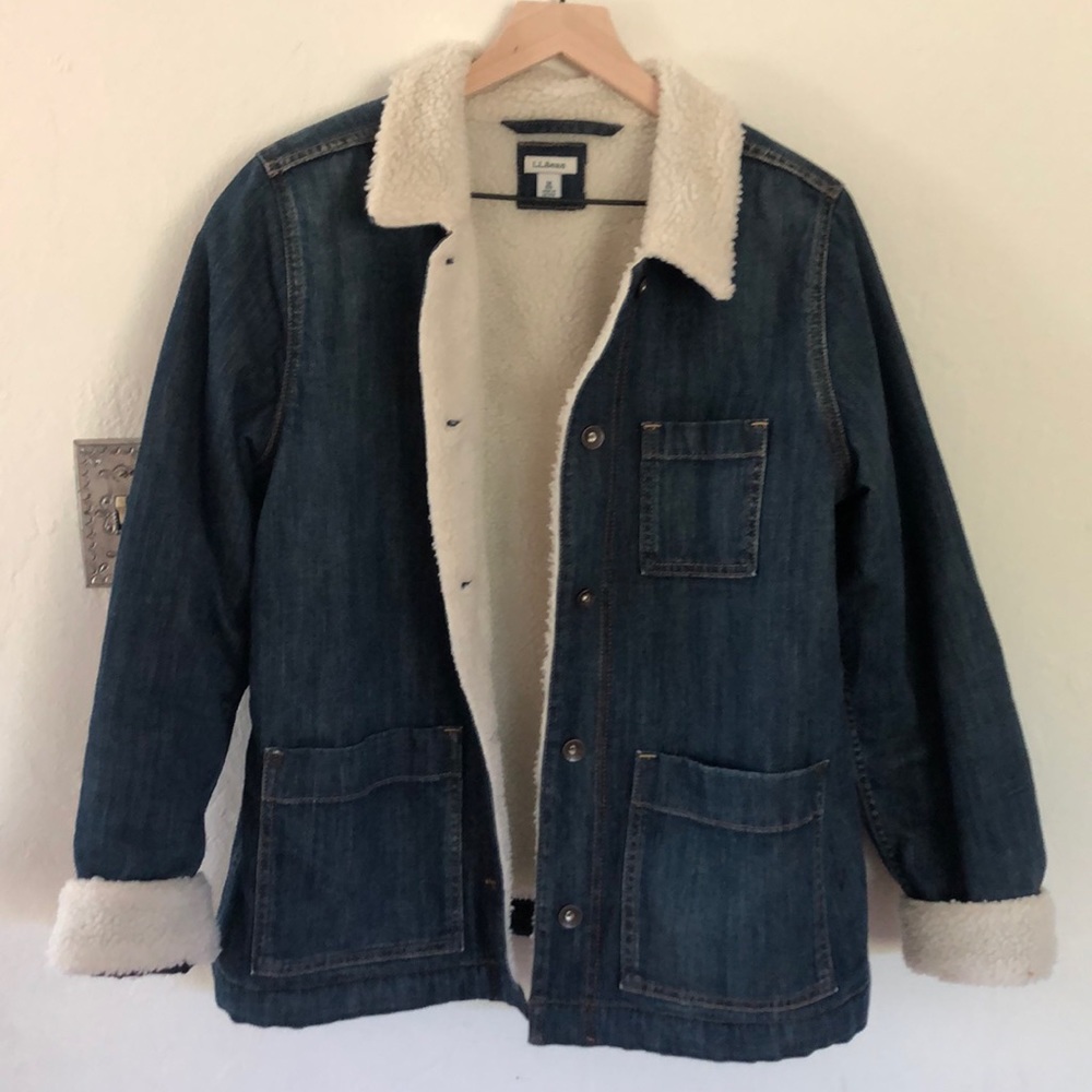 NWOT LL BEAN Sherpa lined denim chore coat size M